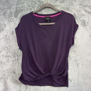 w5 womens top Small blue pink stripe front knot cotton blend sleeveless USA